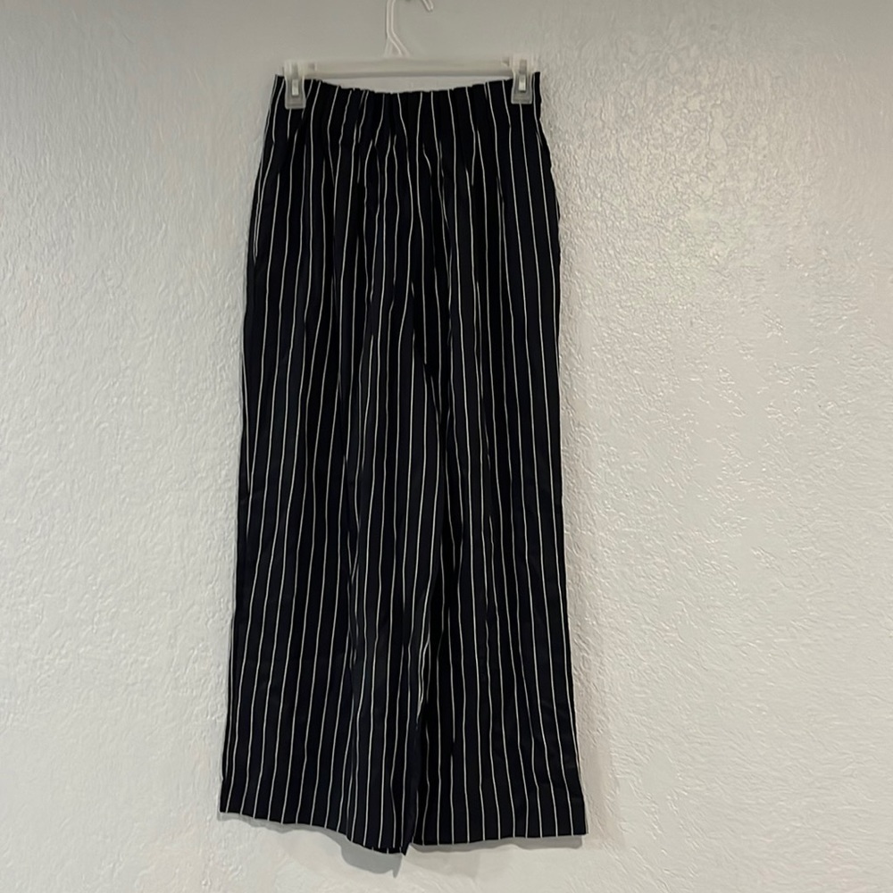 ZARA Striped Wide Leg Trouser Navy Blue